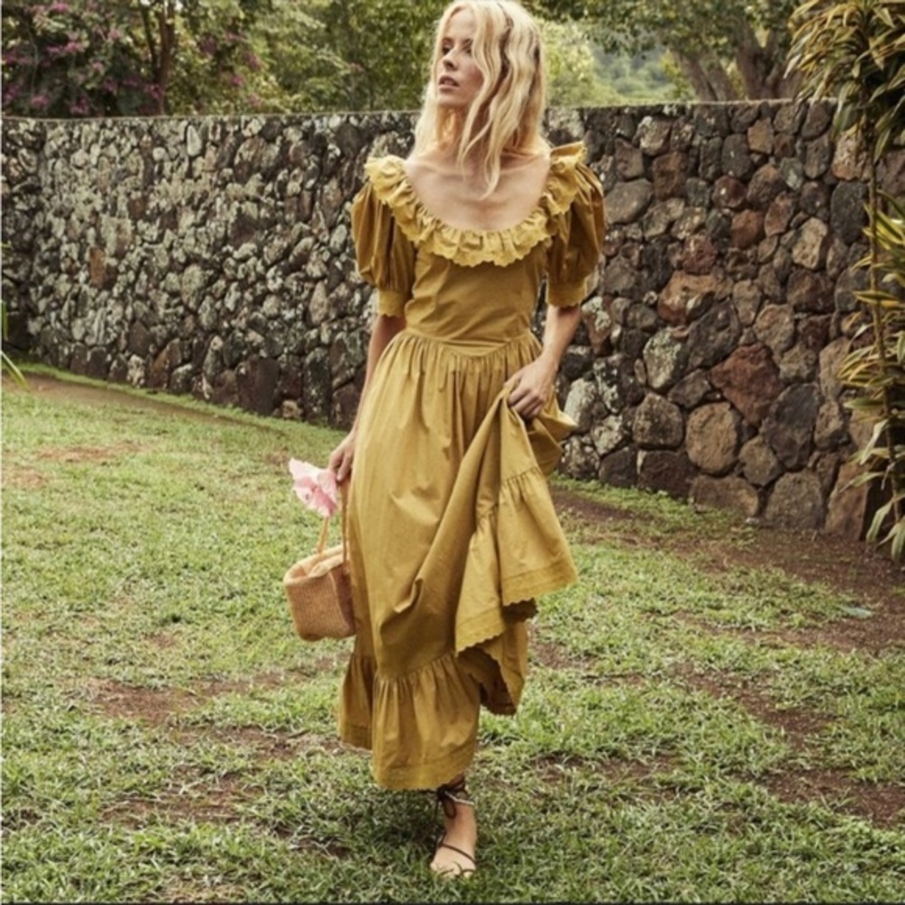 Doen Lupine Dress in Oregano organic cotton ruffle eyelet maxi dress Sz XL NWT